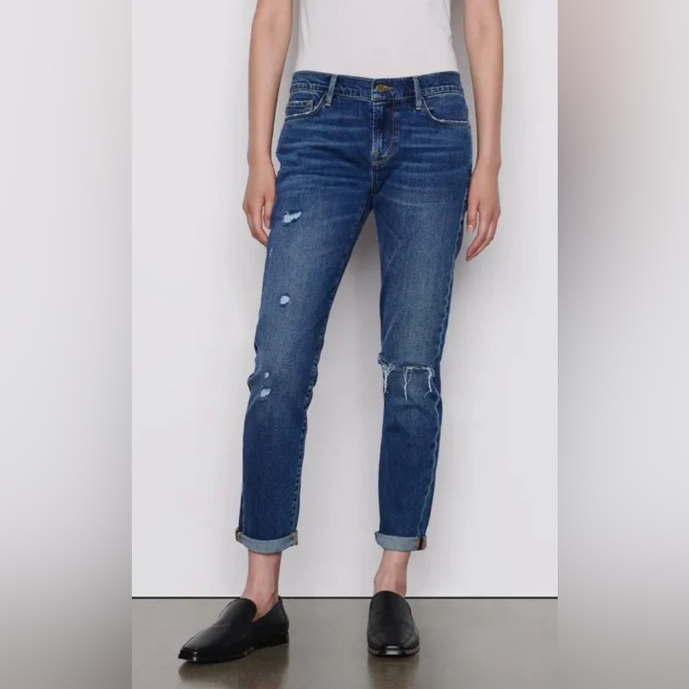 FRAME Denim Le Garçon Mid-Rise Boyfriend Slim Straight Eaton Distressed Jeans 28